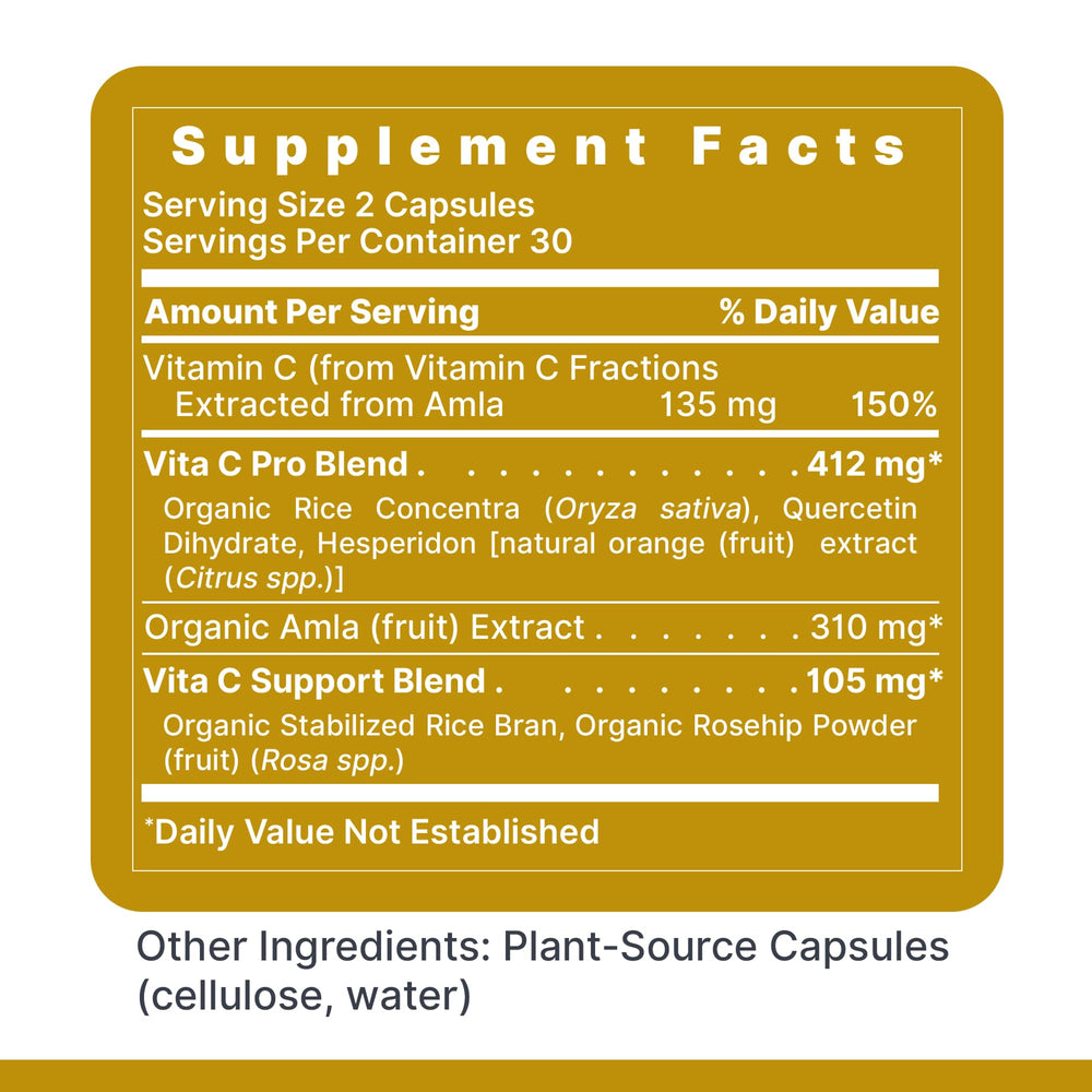 Premier Research Labs Vitamin C bottle shows bioflavonoids and rose hips for enhanced absorption.