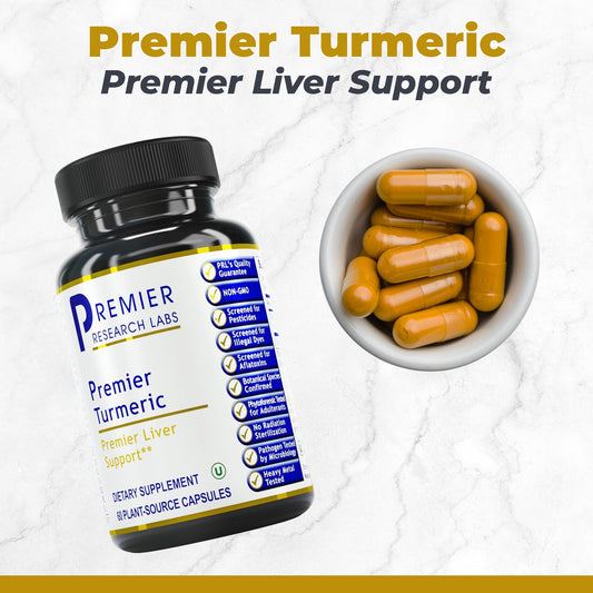 Premier Turmeric Capsules capsule close-up highlighting active curcumin content.