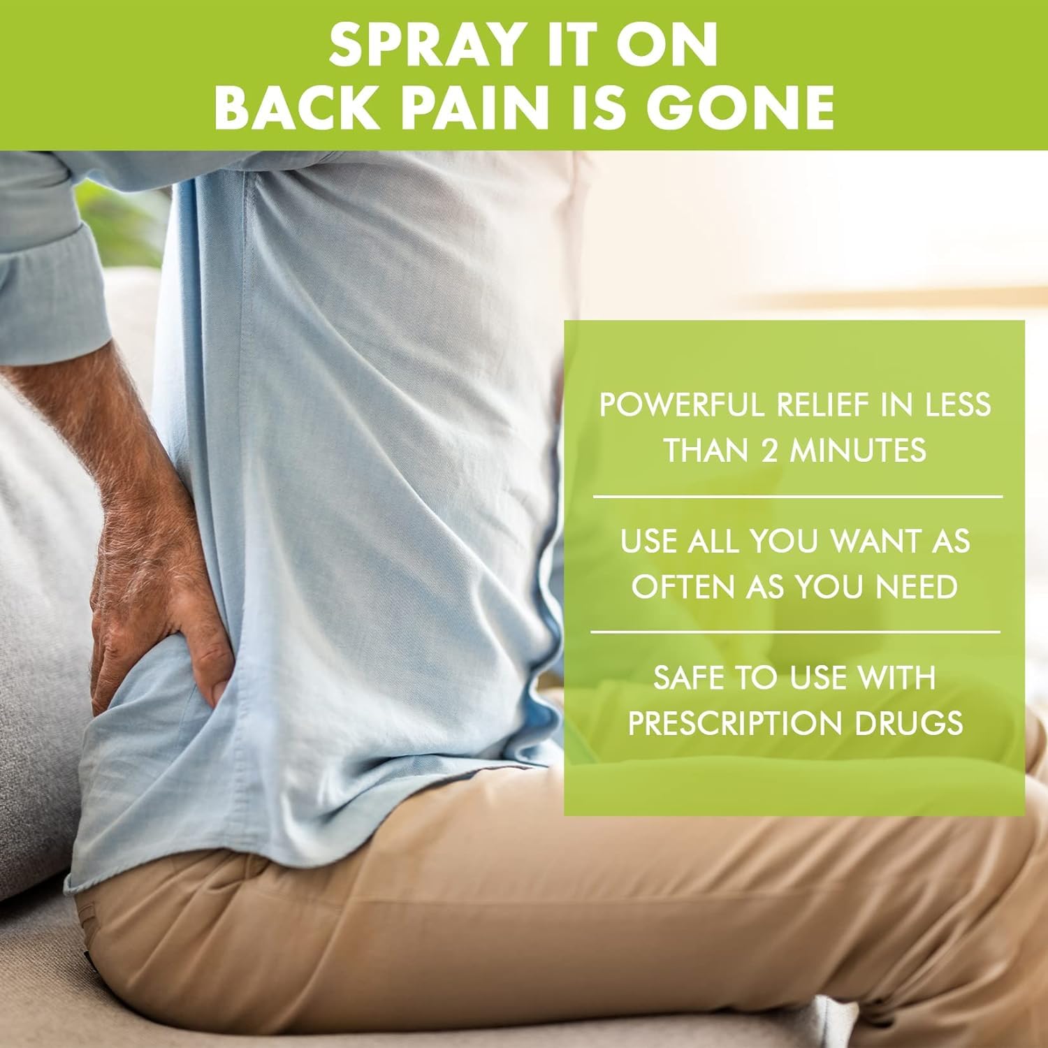 Premiere's Pain Spray three-pack display shows convenient savings.