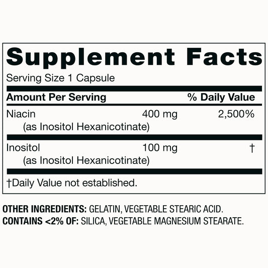 Premium Choice Co niacin capsules; high-potency 500 mg per serving.