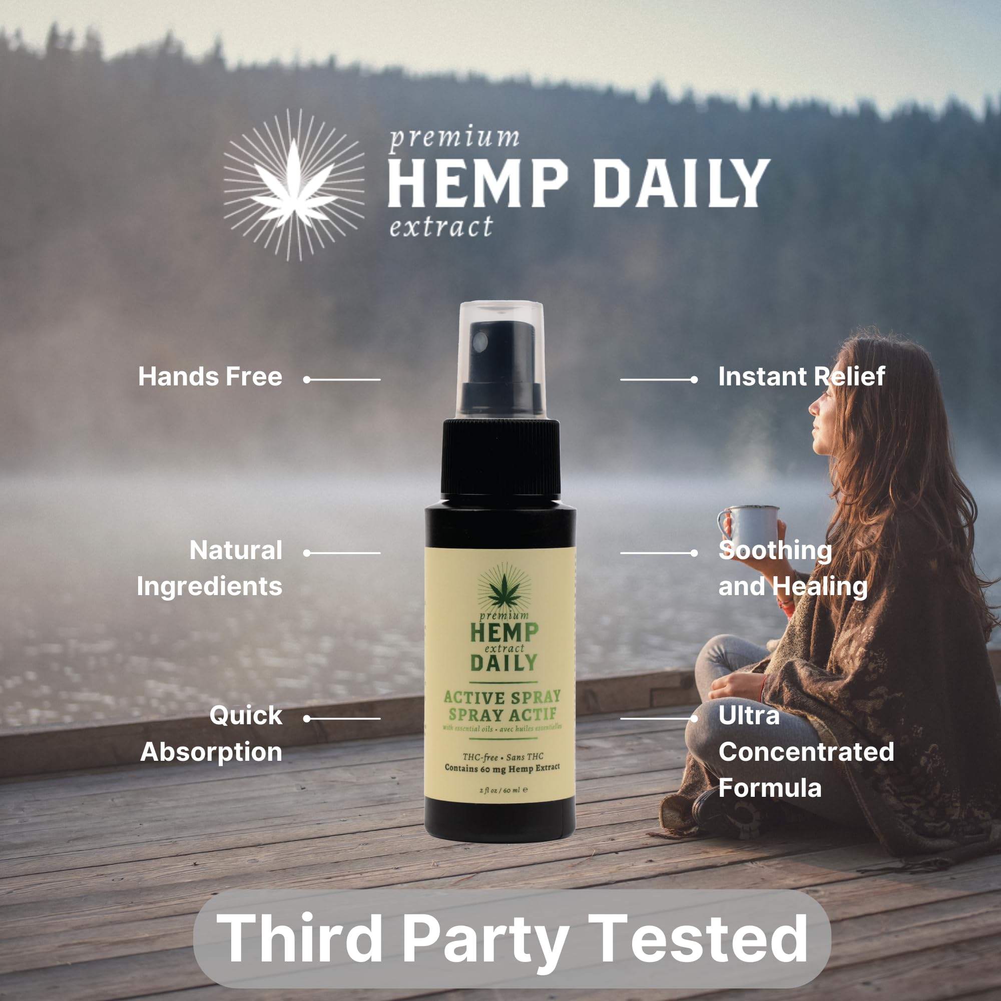 Premium Hemp Daily Active Spray menthol cooling for a refreshing skin sensation.
