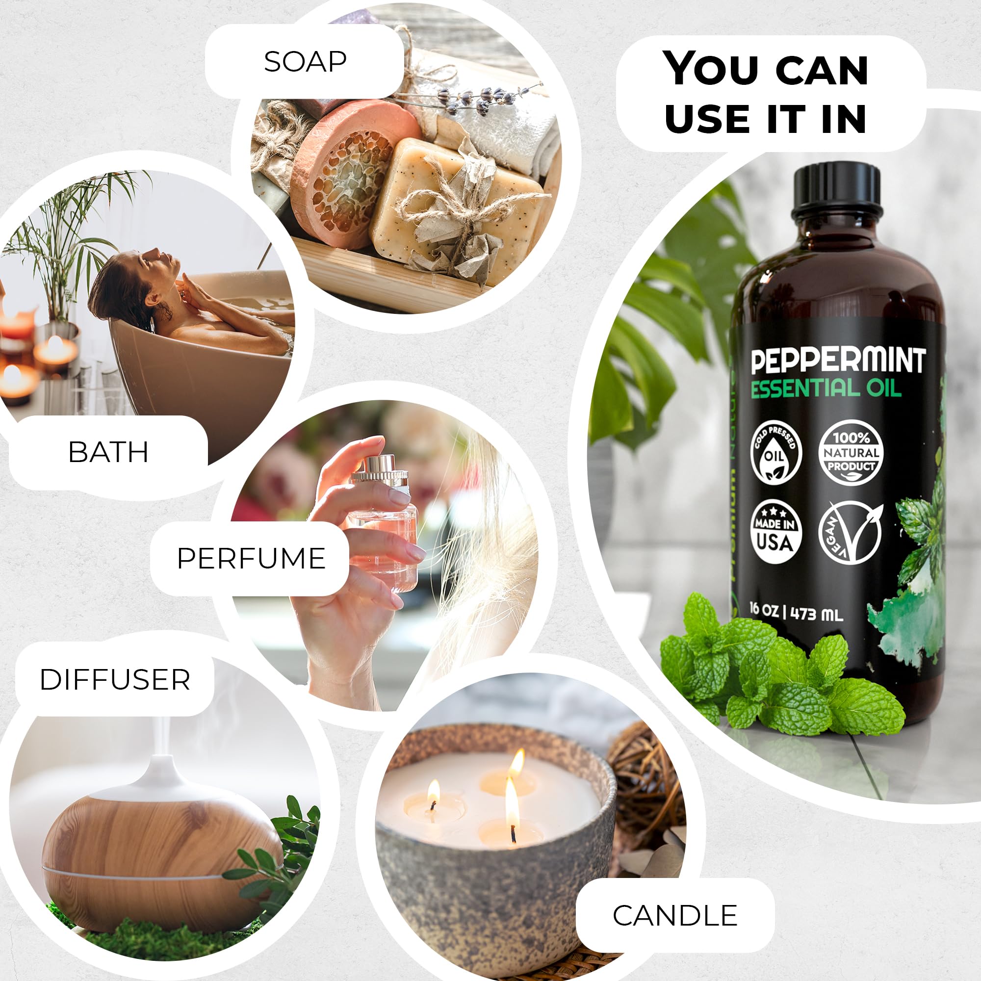 Premium Nature peppermint oil for laundry adds a fresh, natural scent.
