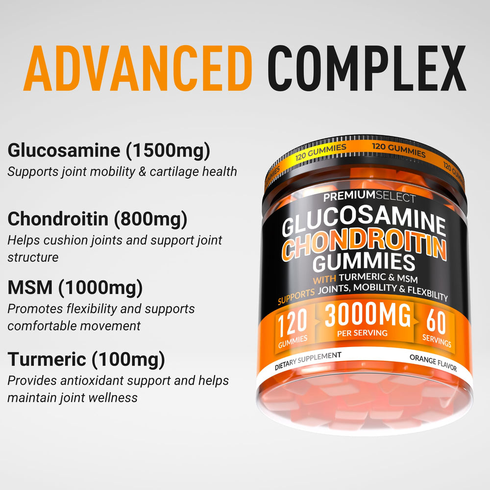 Premium Select Nutrition glucosamine chondroitin bottle showing 60 servings for daily joint mobility.