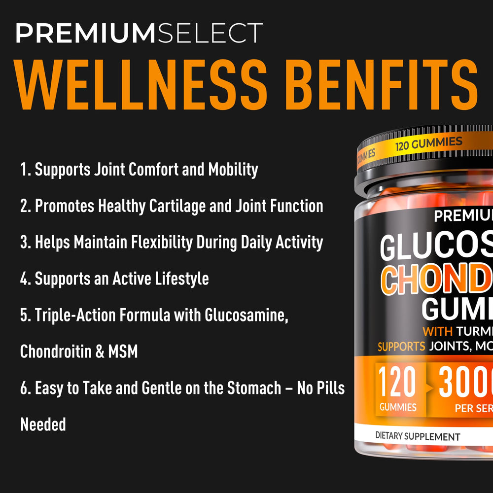 Premium Select Nutrition glucosamine gummies being chewed for convenient daily support.