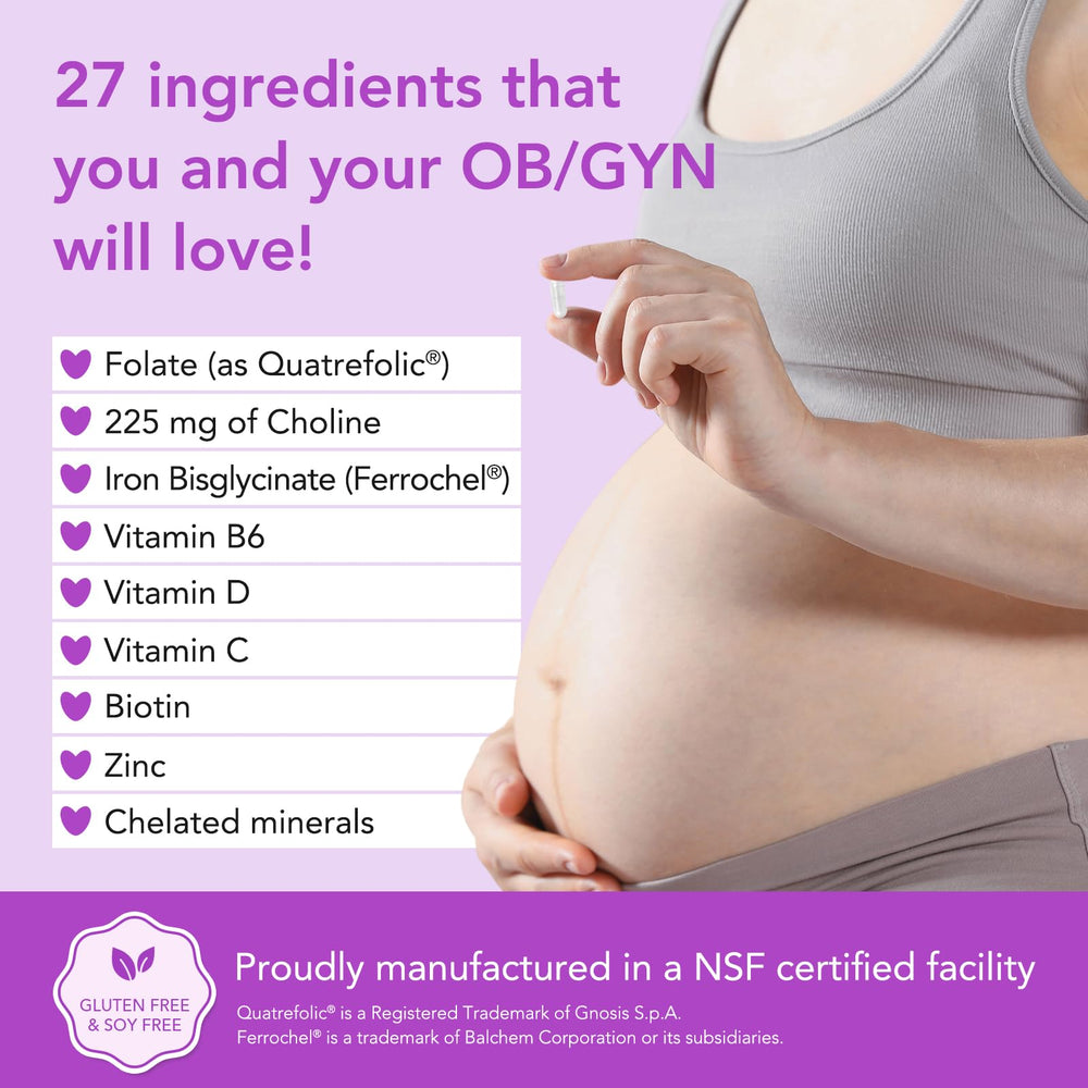 Premom bottle pour close-up indicating convenient two-capsule daily intake