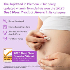 Premom Prenatal capsules closeup: easy-to-take vegan capsules designed for consistent daily use.