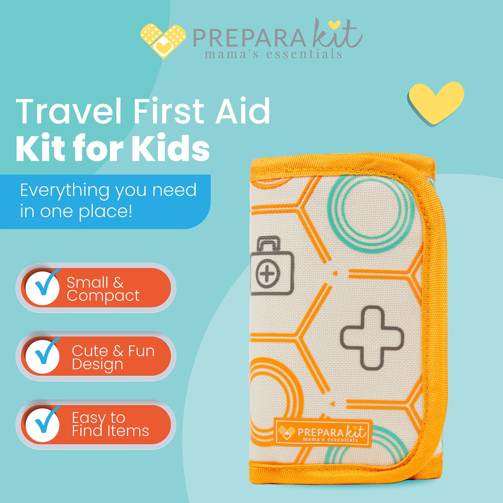 PreparaKit Orange Crush travel kit in a purse for quick first aid during errands.
