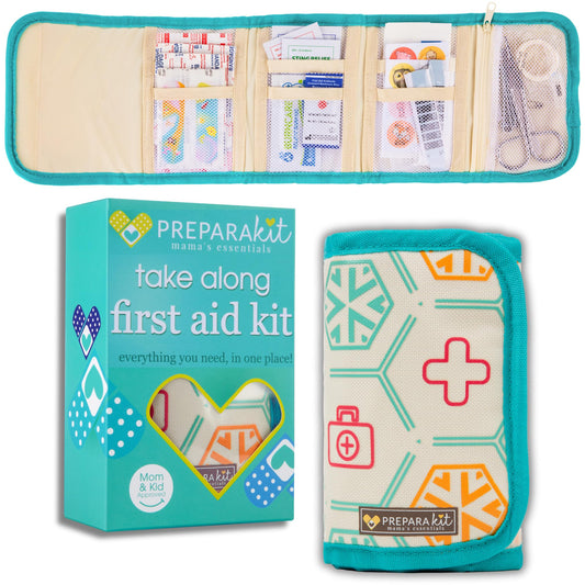 PreparaKit travel kit in teal showing compact design for on-the-go families