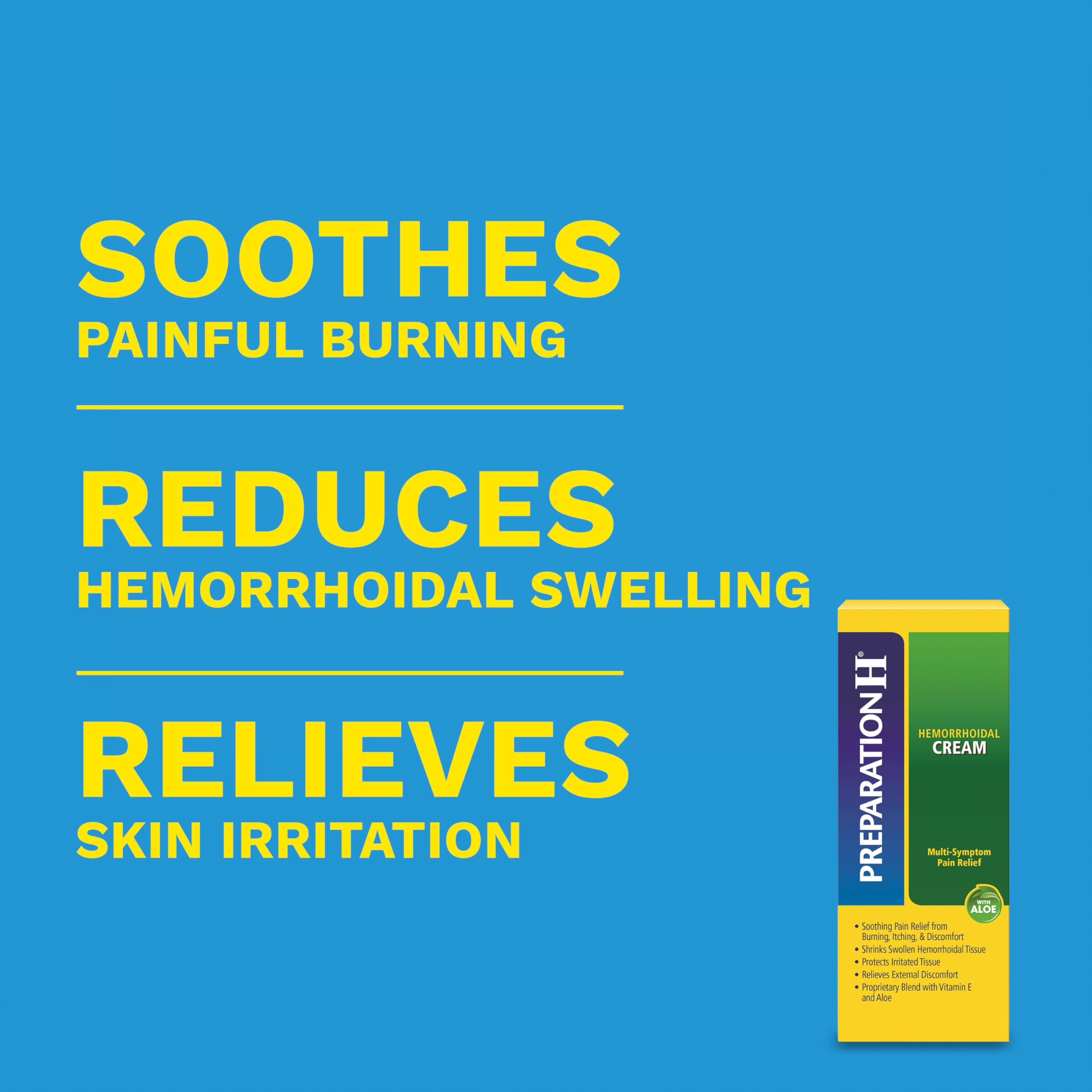 Preparation H cream application on skin demonstrates multi-symptom relief for flare-ups.