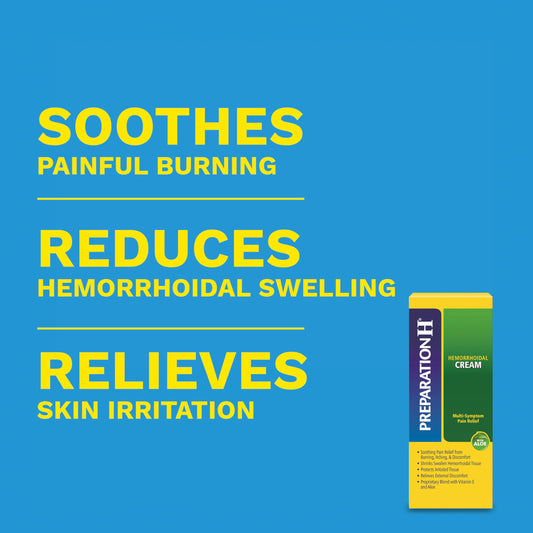 Preparation H cream application on skin demonstrates multi-symptom relief for flare-ups.