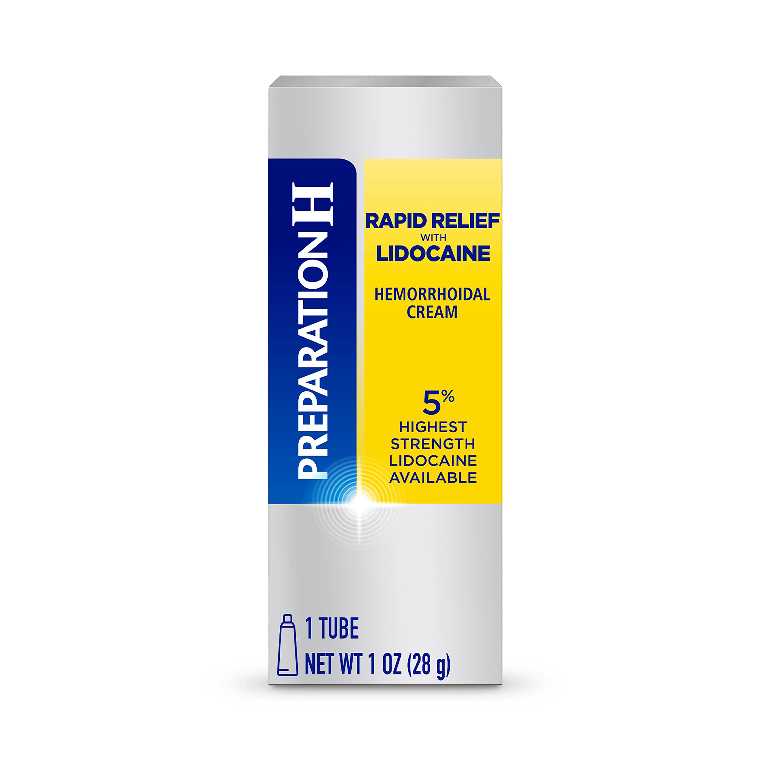 Preparation H Rapid Relief hemorrhoid cream tube close-up showing soothing formula for quick relief