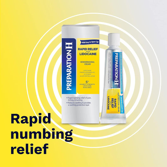 Preparation H Rapid Relief with Lidocaine close-up highlighting numbing action for discomfort