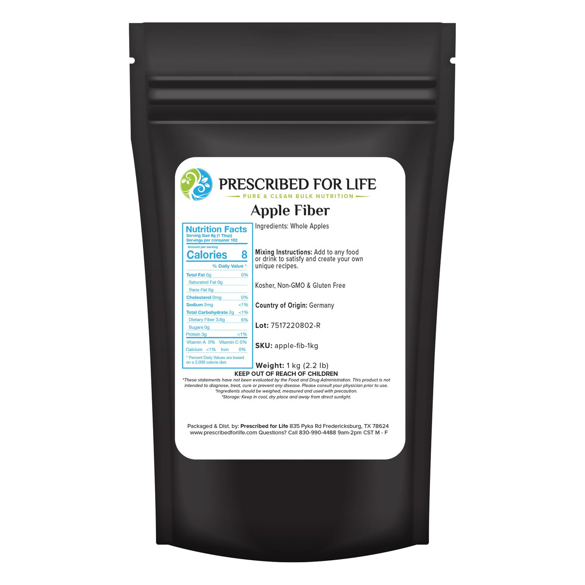 Prescribed For Life apple fiber powder packaging pouch for fresh daily use