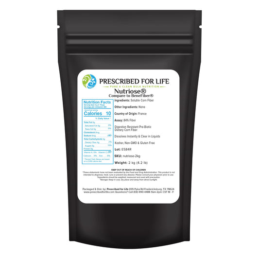 Prescribed For Life Nutriose powder pouch front for convenient daily fiber support