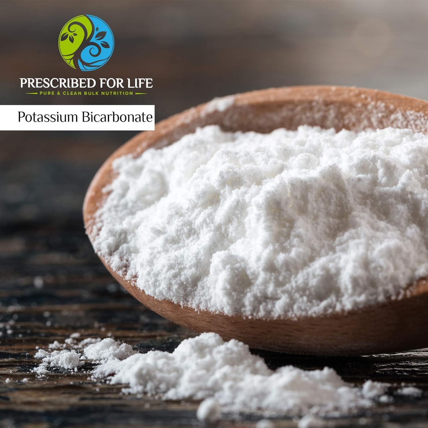 Close-up of crystalline potassium bicarbonate powder highlighting purity and texture