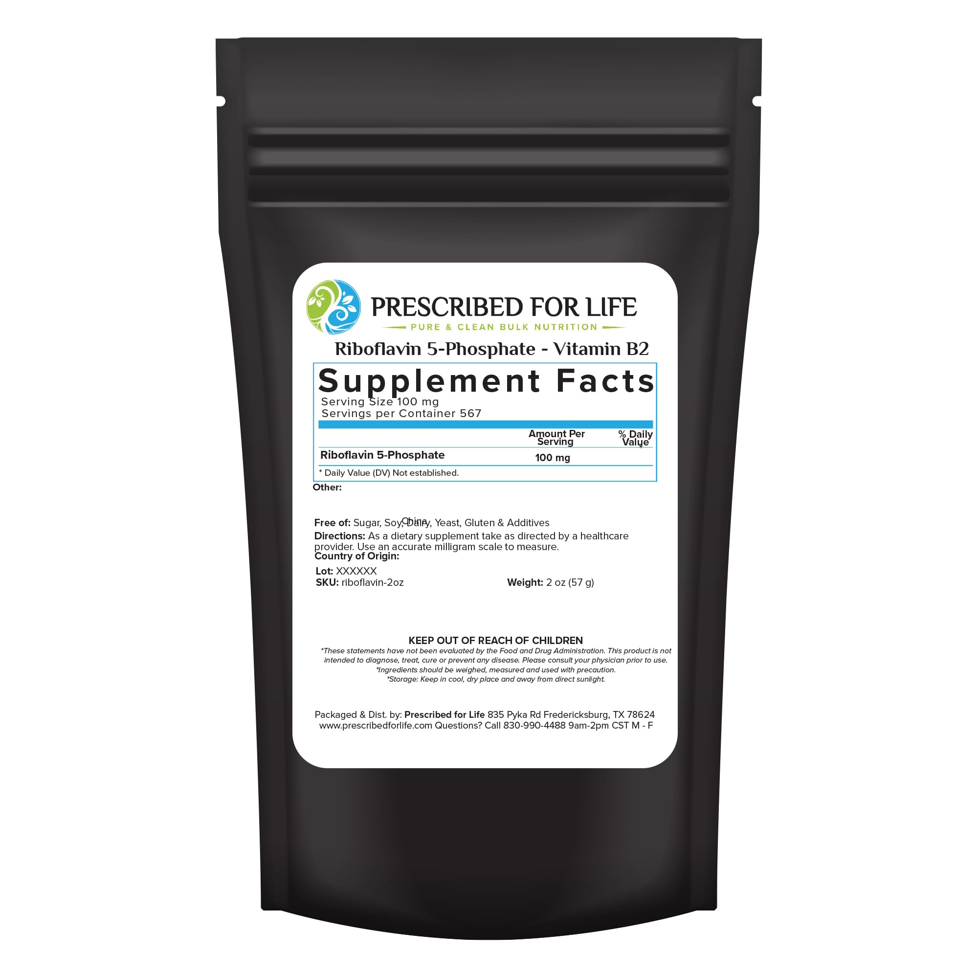 Prescribed For Life riboflavin powder bottle for easy daily vitamin B2 support