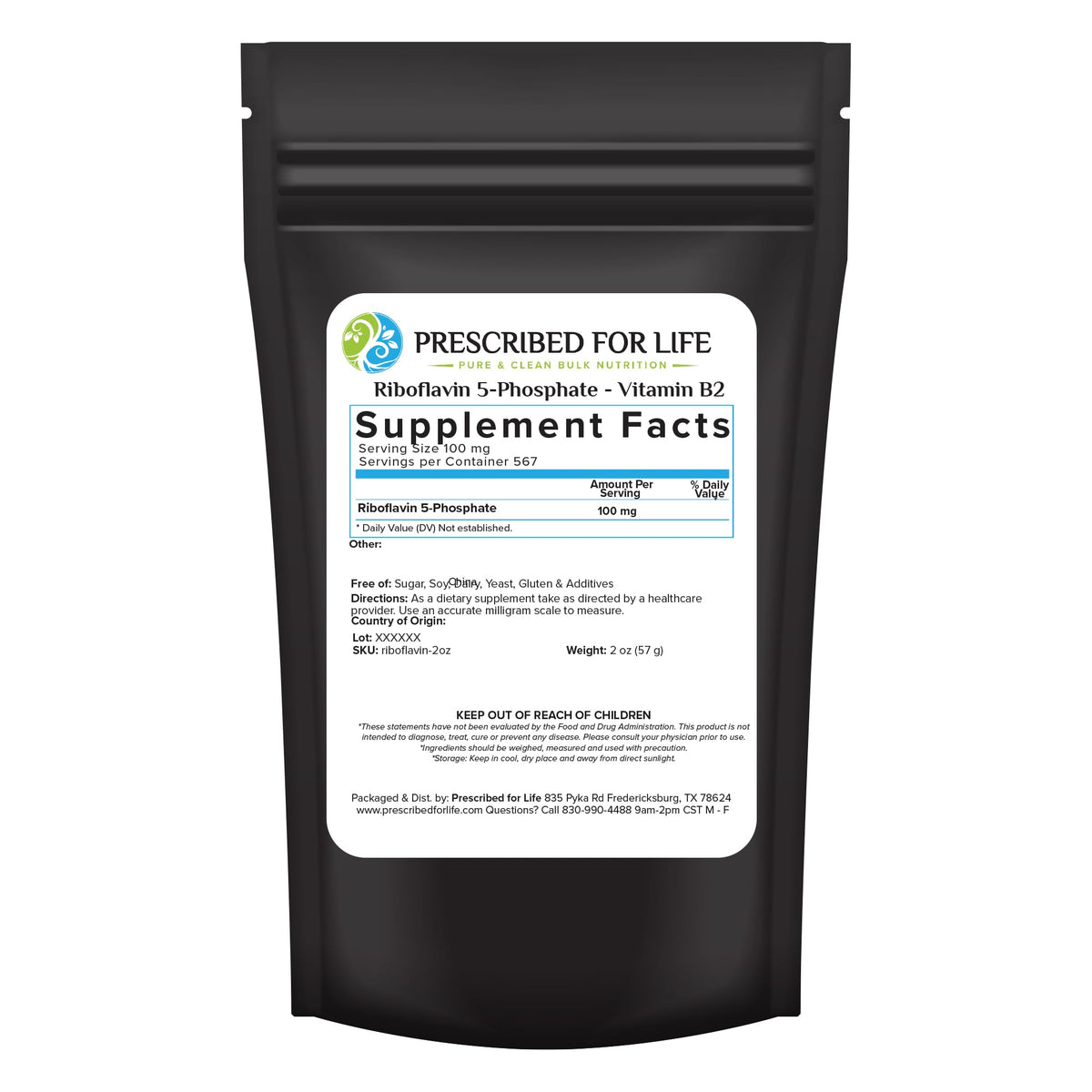 Prescribed For Life riboflavin powder bottle for easy daily vitamin B2 support