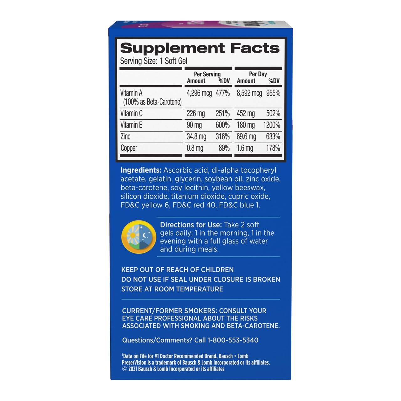 Close-up of PreserVision AREDS softgels highlighting the antioxidant formula.