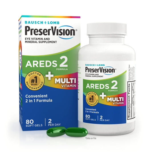 PreserVision AREDS 2 + Multivitamin bottle front for daily eye support.