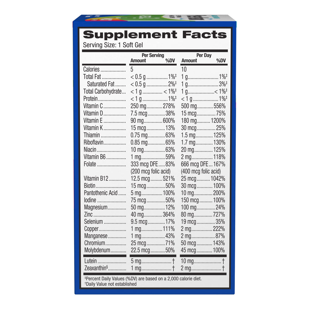 PreserVision AREDS2 formula softgels highlight essential nutrients for ocular health