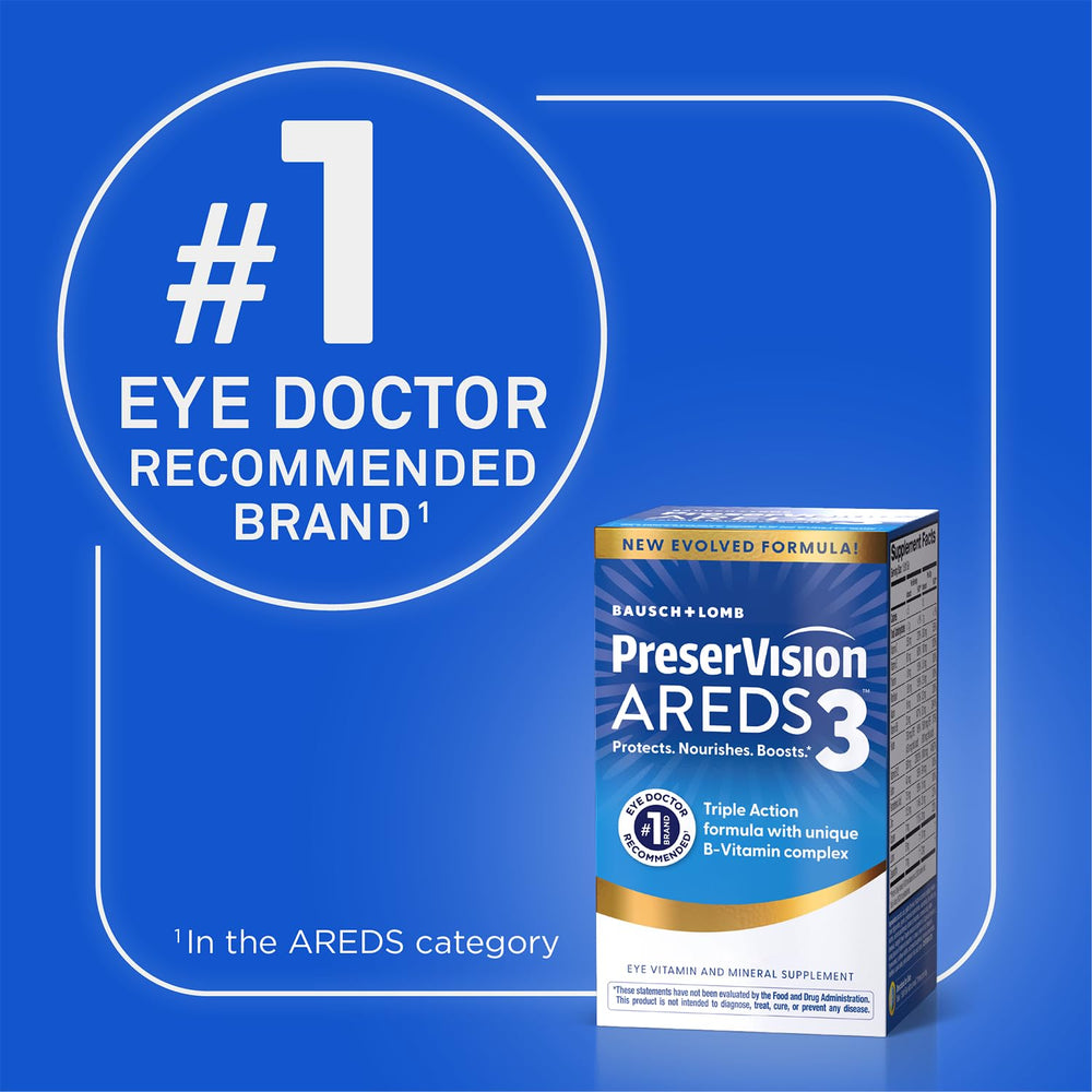 PreserVision AREDS3 bottle with glass in a daily routine setting