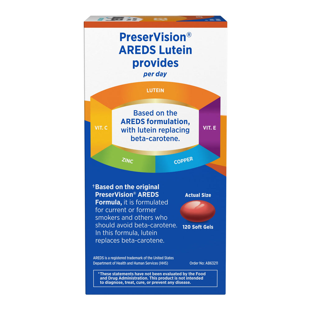 PreserVision AREDS formula packaging highlights lutein formulation