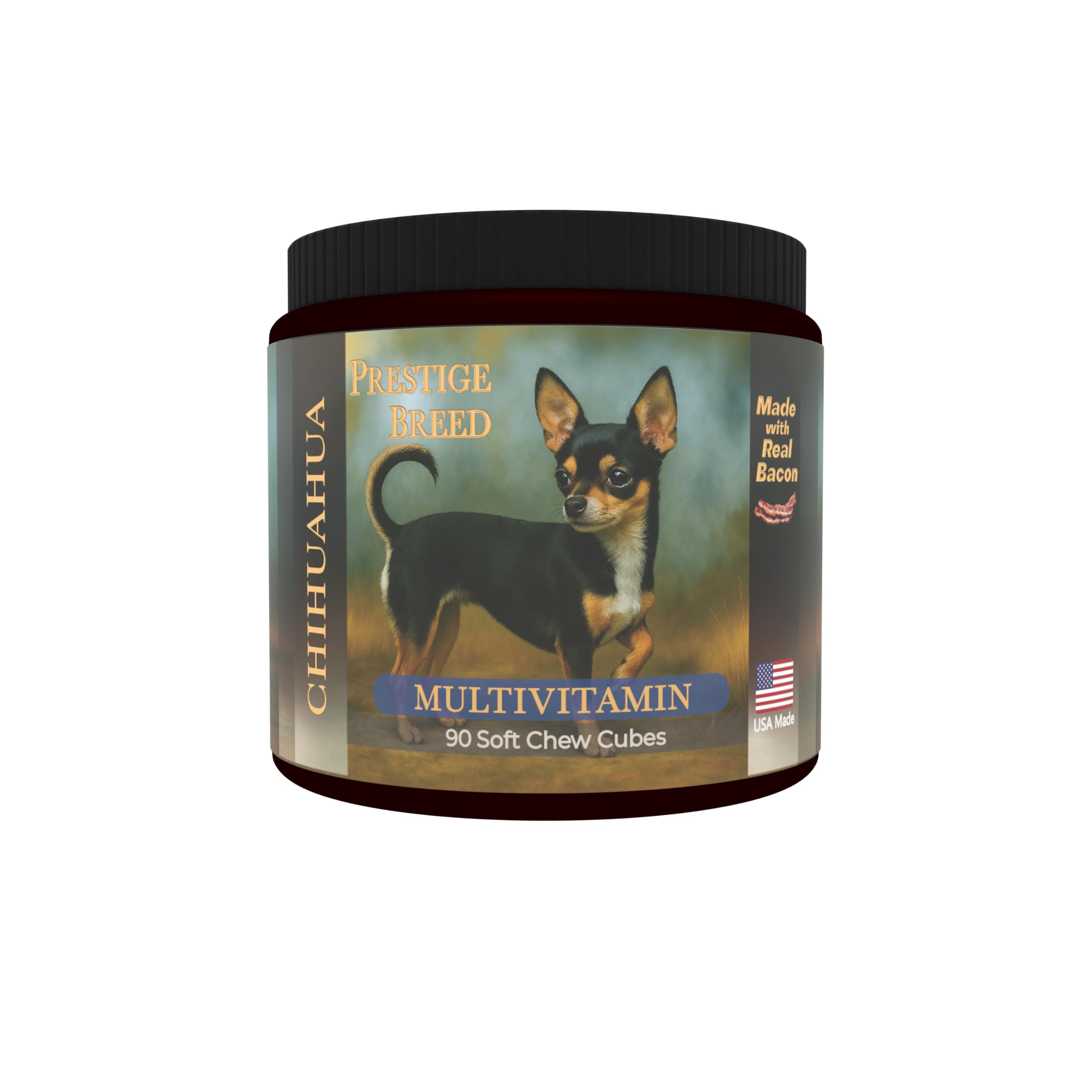Prestige Breed multivitamins bottle front supports joint health and daily vitality for Chihuahuas.