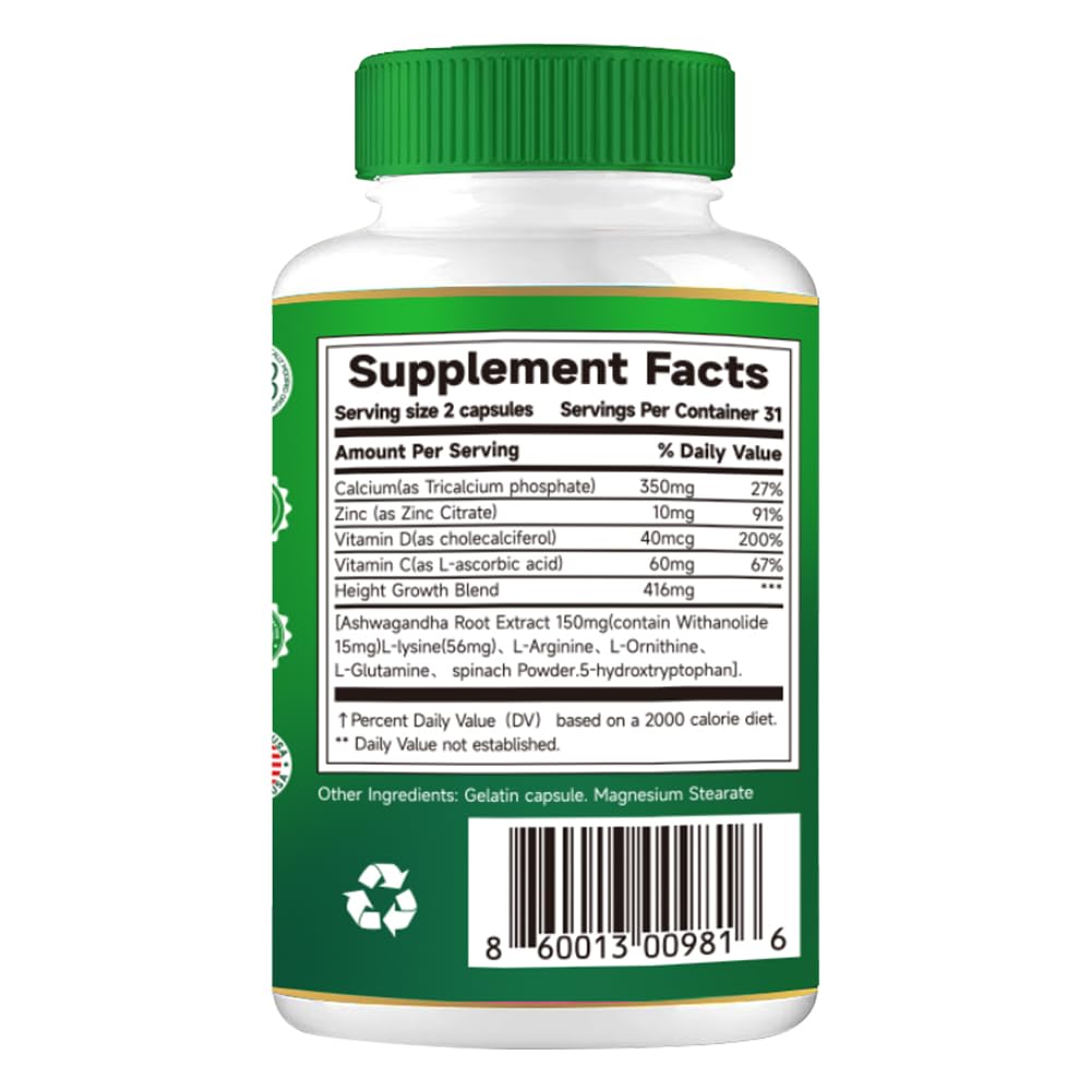 PRETANT Growth Capsules bottle showcasing natural height support with calcium and vitamin D.