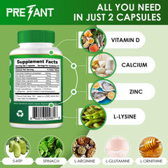 Ingredients list for PRETANT Growth Capsules featuring calcium and vitamin D for bone health.