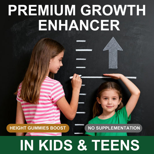 PRETANT Growth Gummies grape label highlights key ingredients for bone health and immune support.