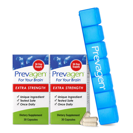 Prevagen Extra Strength two-pack front view, supports daily wellness with Apoaequorin and Vitamin D3