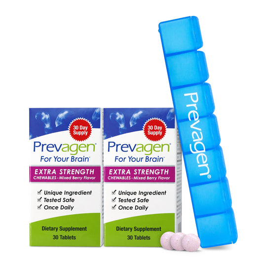 Prevagen Extra Strength mixed-berry chewables for convenient daily use.