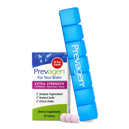 Prevagen Extra Strength mixed berry chewables bottle, convenient daily supplement for routine use