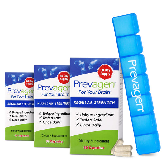 Prevagen Regular Strength bottle with 180 capsules and Vitamin D3 for daily routine