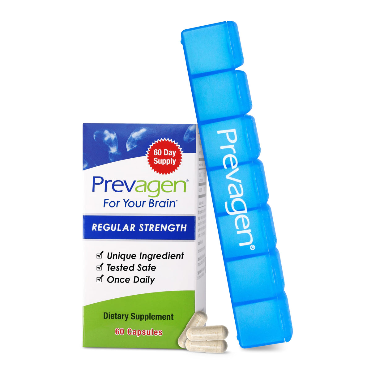 Prevagen Regular Strength bottle with capsules for convenient daily use.