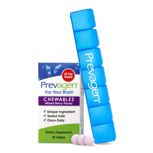Prevagen Regular Strength mixed berry chewables bottle for daily supplement routine.