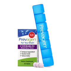 Prevagen Regular Strength mixed berry chewables bottle for daily supplement routine.