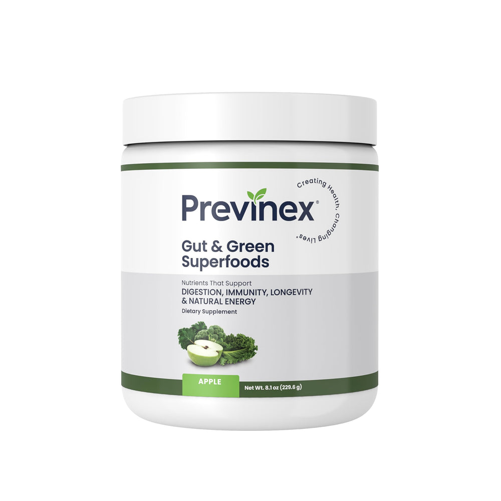 Previnex Gut & Green Superfoods bottle pour for easy daily greens.