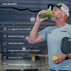 Previnex Gut & Green Superfoods ingredient panel shows clinically studied components.