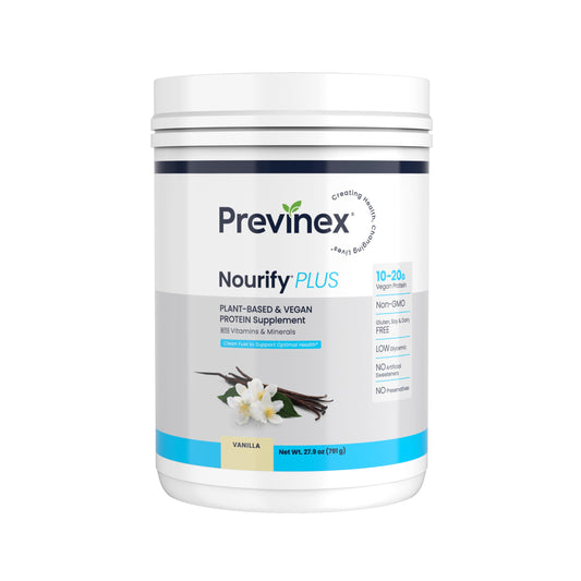 Previnex Nourify Plus vanilla protein shake in a glass, a high-protein vegan option for meals.