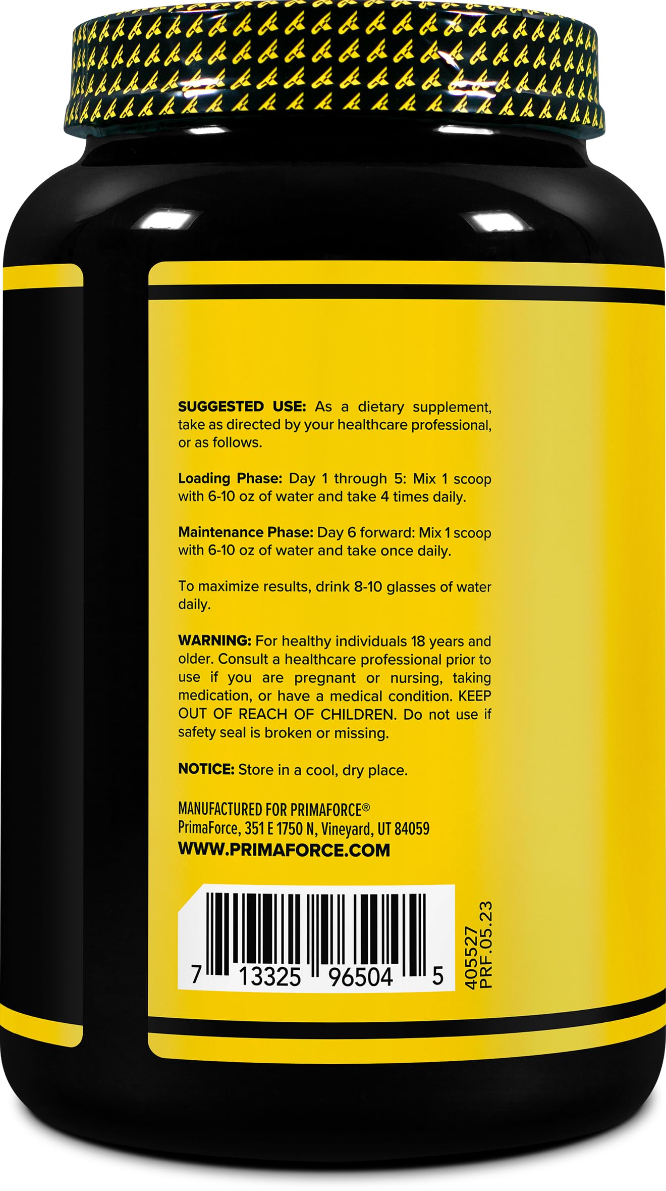 Primaforce Creatine Monohydrate micronized powder close-up emphasizing fine texture.