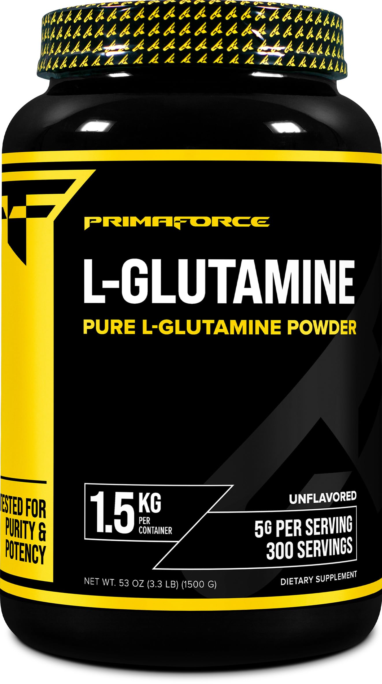 Primaforce L-Glutamine powder in a 1.5 kg bottle, unflavored.