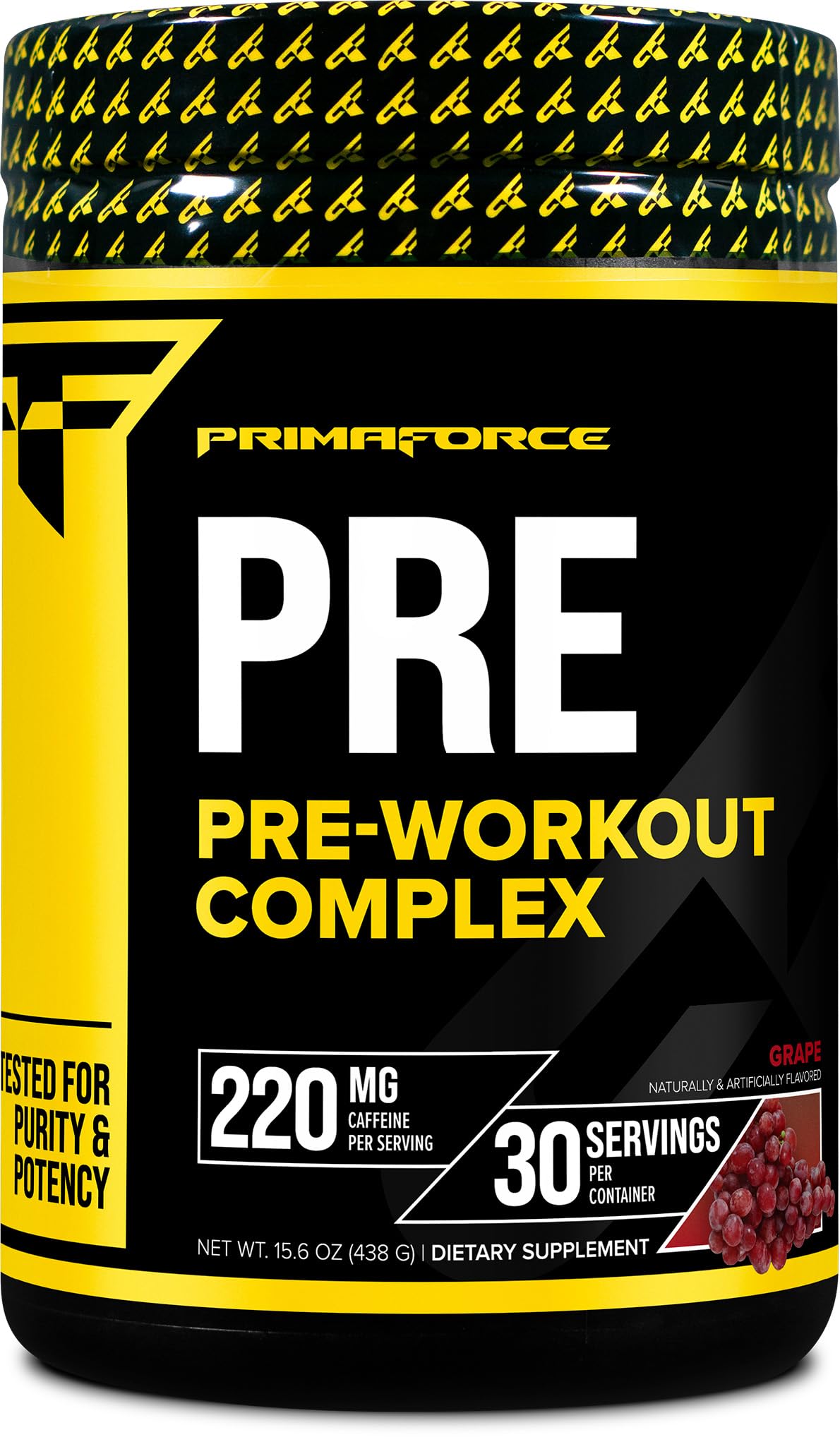 Primaforce Pre-Workout Complex grape jar signals ready energy for intense sessions
