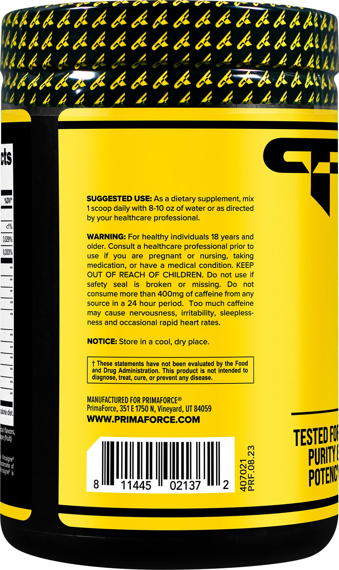 Primaforce grape label details highlight non-GMO and gluten-free claims
