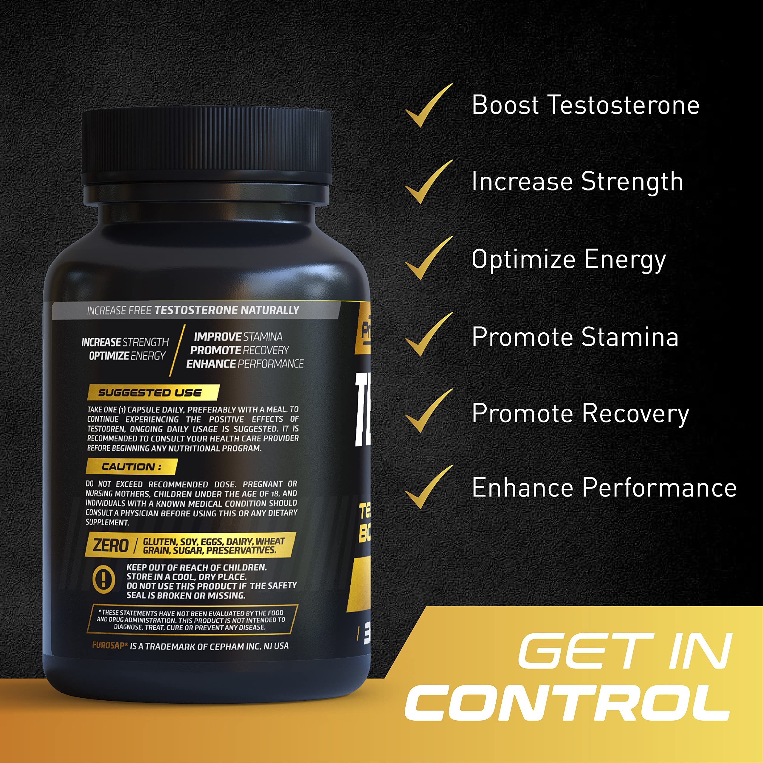 Close-up of PrimeGENIX Testodren capsules on a clean surface for lean muscle support