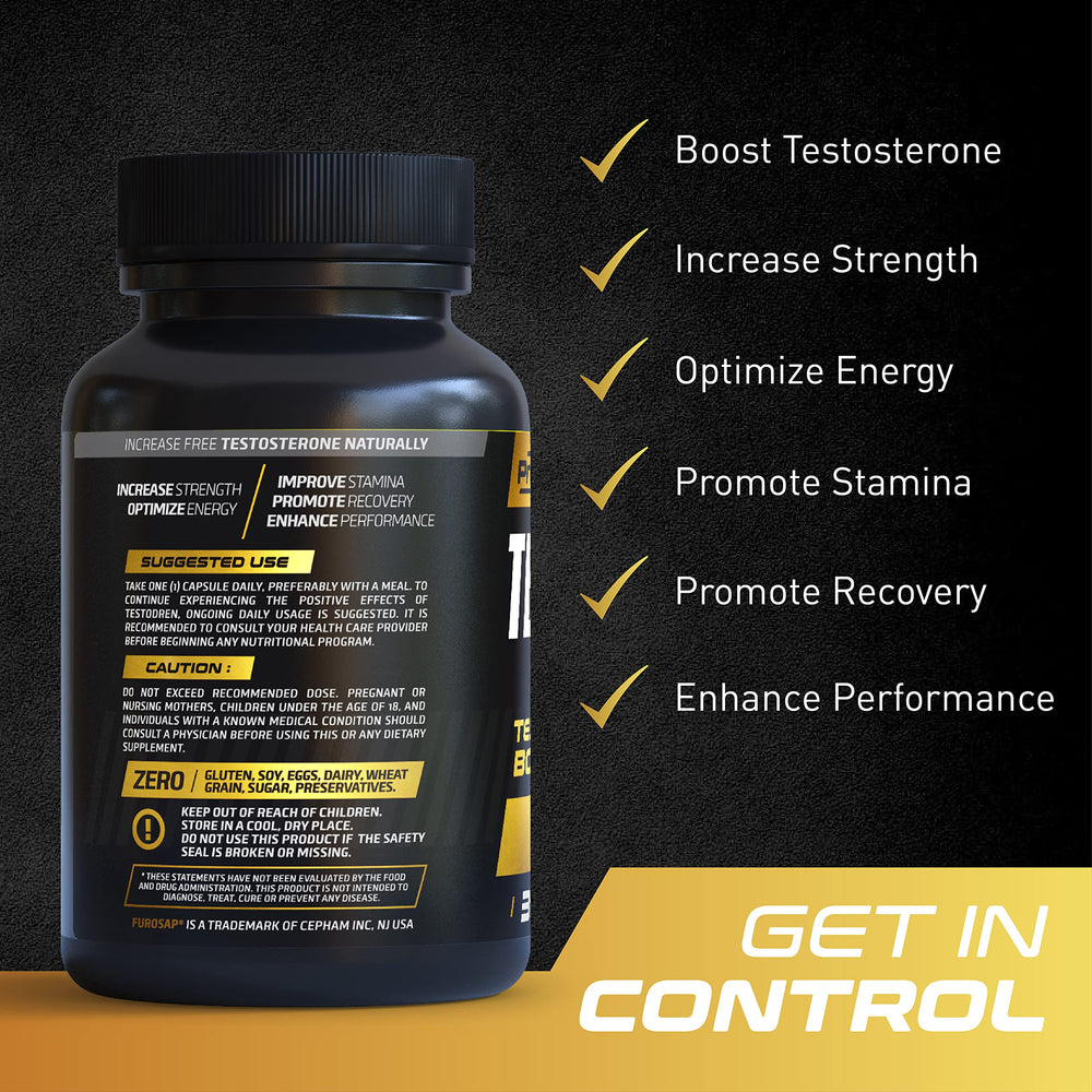 Close-up of PrimeGENIX Testodren capsules on a clean surface for lean muscle support