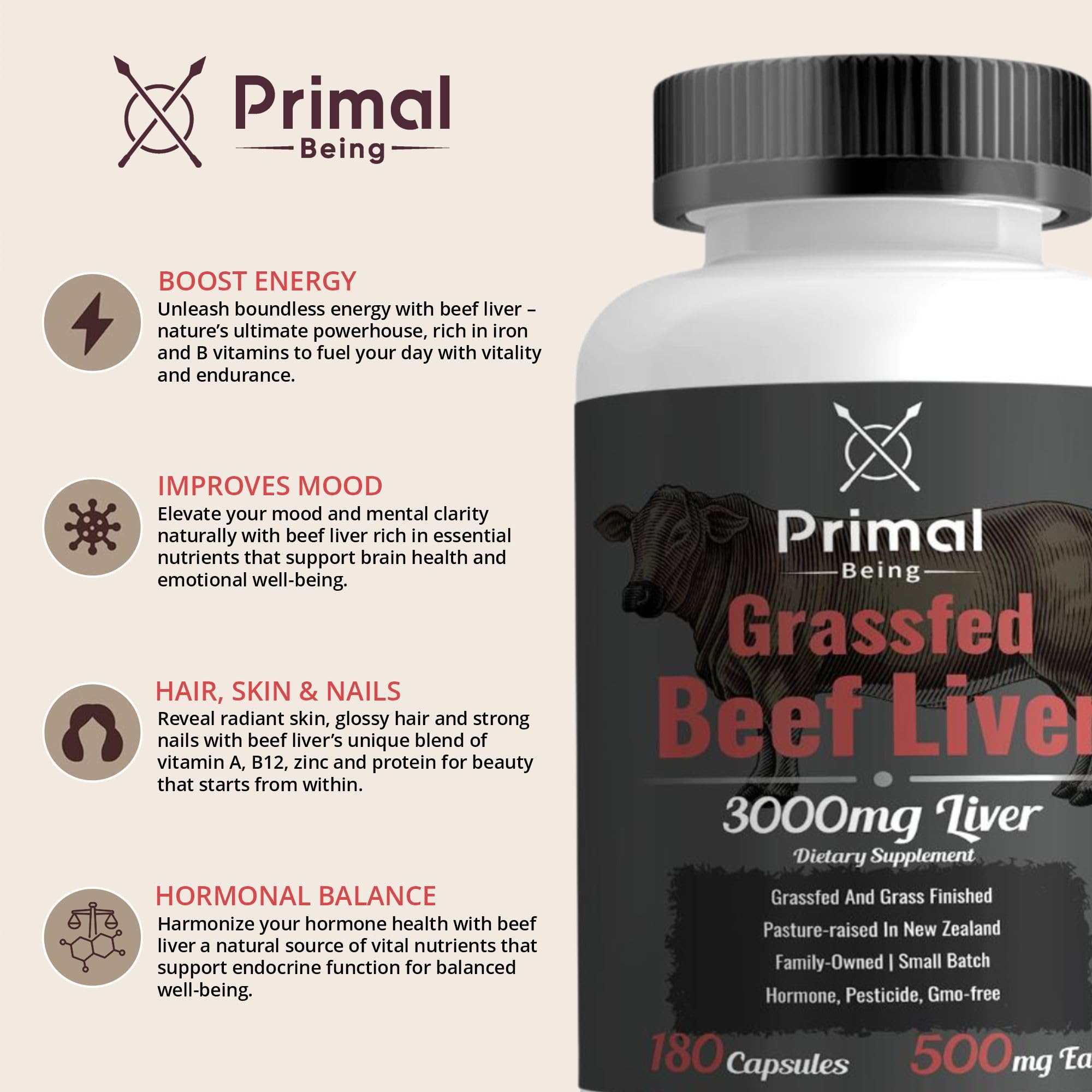 Primal Being 3000 mg dosage label closeup to emphasize potent servings.