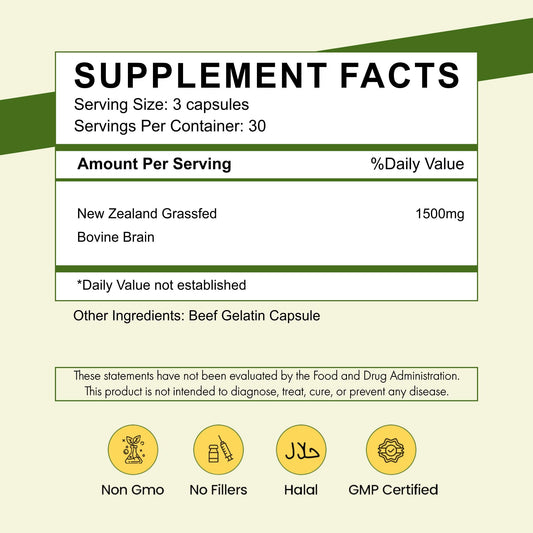 Primal Being beef brain capsules close-up highlights NZ-sourced ingredients and a clean label.