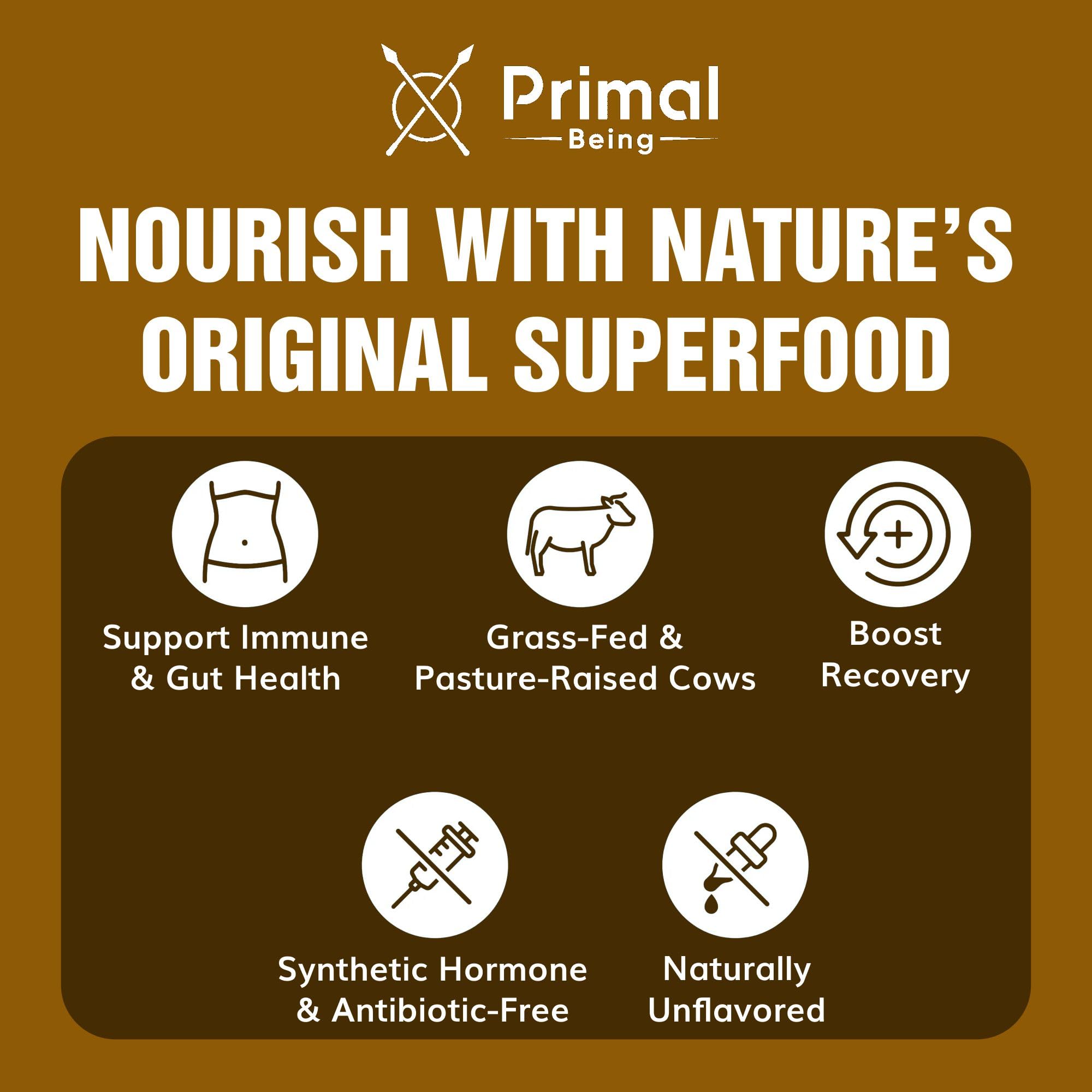 Primal Being colostrum powder tub close-up showing premium texture.