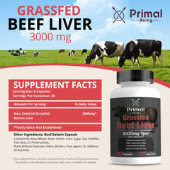 Primal Being liver capsules closeup highlighting the nutrient-rich freeze-dried formula.